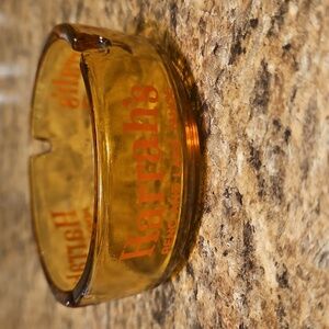Vintage Harrah’s Reno & Lake Tahoe Amber Glass Ashtray With Orange Lettering